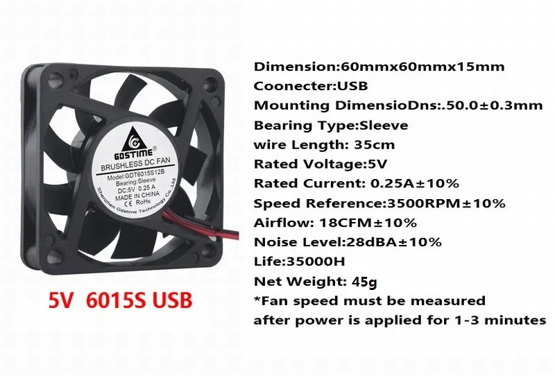 Gdstime 5 шт. 5 в USB разъем 6 см 60x60x15 мм 6015 бесщеточный вентилятор на постоянном токе 60 мм x 15 мм PC компьютер cpu Радиатор с системой охлаждения выхлопных газов