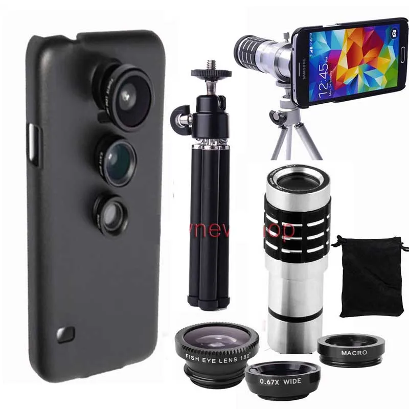 

4in1 12X Telescope Telephoto Wide Angle Macro Fisheye Phone Lens Back Case for Samsung Galaxy Note 4 5 S7 S7 Edge S8 S8 Plus