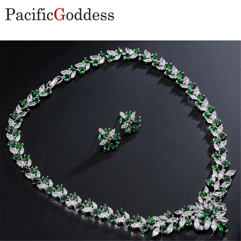 

pacificgoddess Luxury Wedding Bride Cubic earrings Necklace Jewel Set brilliant Jewellery bling bling