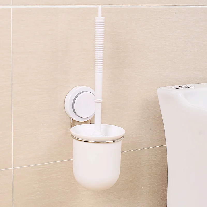 Powerful Suction Wall Mounted Toilet Brush Holder Stainless Steel Rack Plastic Cleaning Brushes