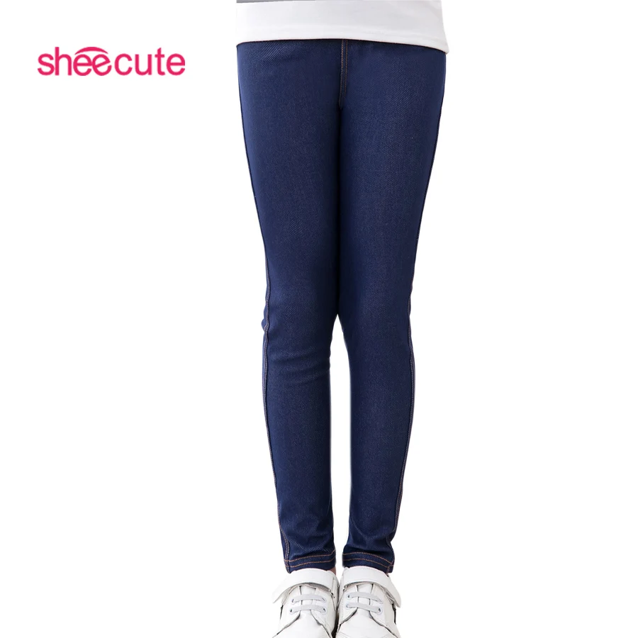 SheeCute New Spring Summer Fashion Girls Pencil knit Imitation denim fabric Jeans Kids Candy Colore Mid Waist Full Length pants