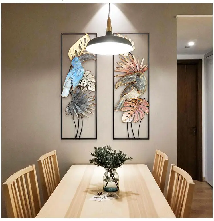 Modern Minimalist Wrought Iron Wall Hanging Flower Bird Mural Crafts Decoration Home Porch Livingroom Wall Sticker Ornament Art