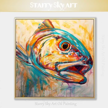 

Pop Fine Art Hand-painted Big Mouth Fish Oil Painting on Canvas Beautiful Modern Art Animal Fish Picture for Wall Art Decoration