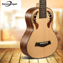 SevenAngel 23″ Concert Ukulele Ingrid Spruce Grape Style Sound Hole 4 Stings Mini Guitar Acoustic Electric Ukelele W/ Pickup EQ