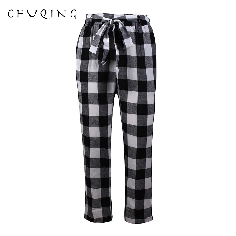

CHUQING New Spring and Autumn Plaid Nine Points Casual Pants Trousers Women's Clothing