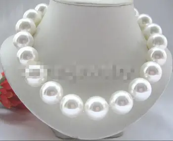 

Fashion Beautiful 17" 20mm white perfect round south sea shell pearl necklace - GP clasp gift earring