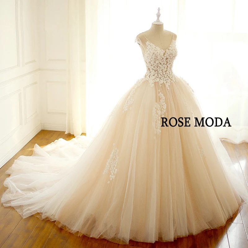 Роза Moda кепки рукава Румяна розовое свадебное платье 2019 V образным вырезом кружево свадебное платье es с 3D Цветы Реальные фотографии