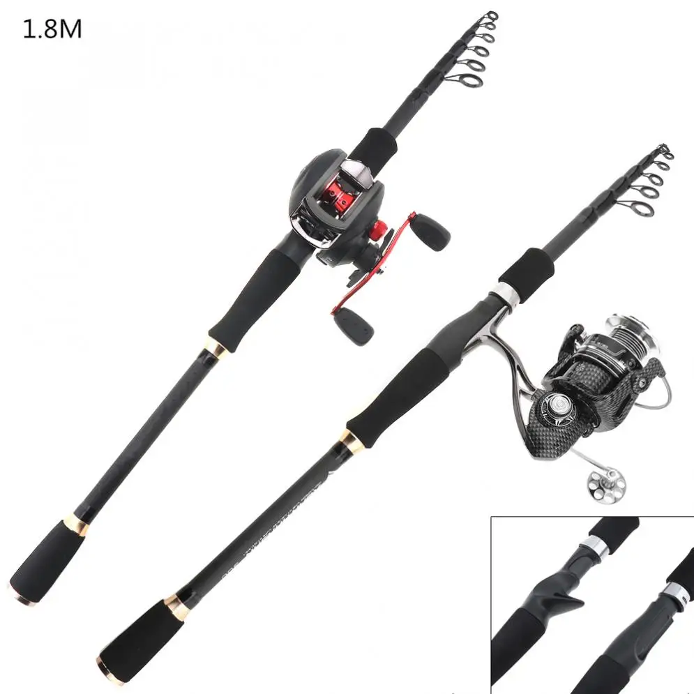 

1.8m Carbon Fiber Lure Fishing Rod Spinning Casting Rod 6 Section Telescopic Ultra Light Travel Fishing Pole Lure Tackle