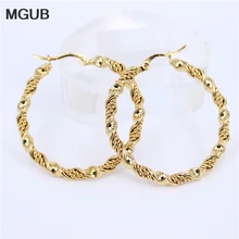 MGUB, дизайн, диаметр 30 мм-50 мм, серьги-кольца с искажением, золотой цвет, нержавеющая сталь, ювелирные изделия, Круглые серьги для женщин, LH508