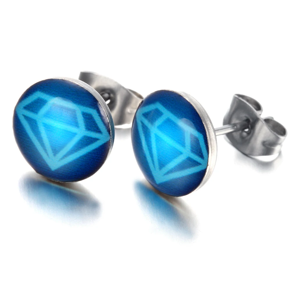 Stainless Steel Mens Ladies Earrings ,Studs, Blue, Diamond, KE785in