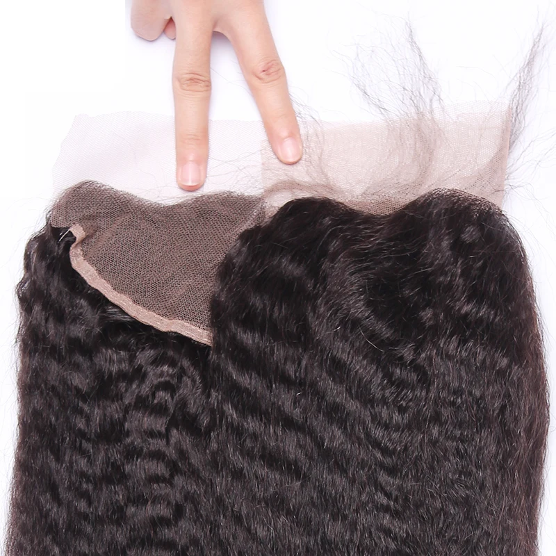 Kinky прямые волосы шелковая основа Кружева Фронтальная застежка 13x4 бразильские виргинские волосы натуральные волосы Кружева Фронтальные отбеленные узлы CARA
