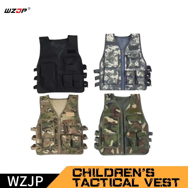 

WZJP Children's Tactical Vest Nylon Molle CS Game Body Armor Vest for Summer Camp Training Camping Combat Equipment Kid's Vest