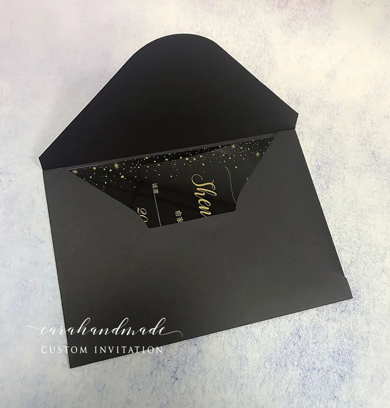 CA0999 superior quality black acrylic wedding invitation customized star gold printing with envelop - 32965872371