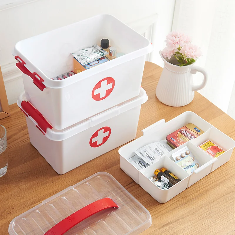 

First Aid Kit Box Home Medicine Storage Box Plastic Pill Case Large Capacity Medical Organizer Makeup Cosmetic Container