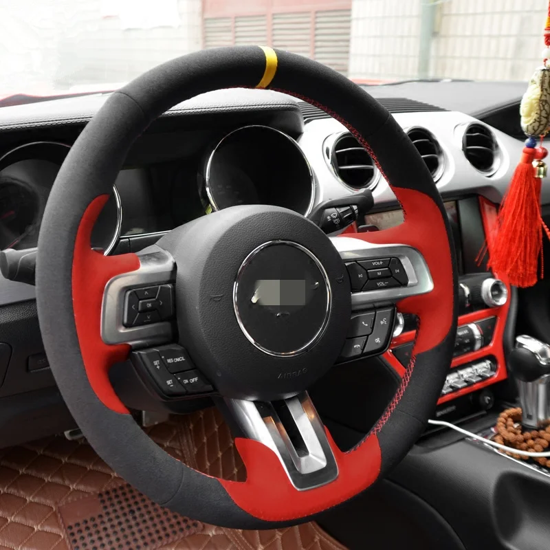 Чехол на руль из черной замши для Ford Mustang 2015 2019 GT 2019|steering wheel cover|suede steering coverwheel cover |