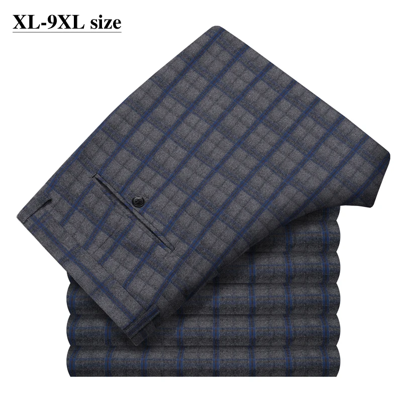 

Plus Size Classic Men Plaid Suit Pants 5XL 6XL 7XL 8XL 9XL Autumn New Style Loose Straight Business Casual Pant Brand Trousers