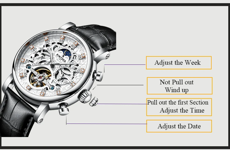 KINYUED механические часы для мужчин s Спорт Турбийон Скелет часы автоматический самоветер Водонепроницаемый для мужчин Moon Phase Horloges Mannen