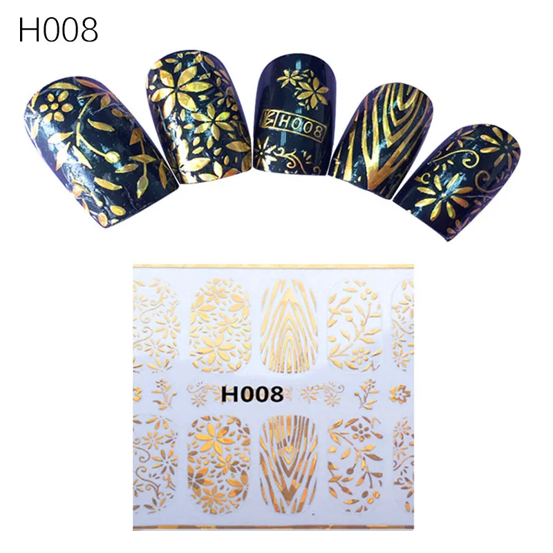 

ELECOOL 3D Nail Art Stickers Tips Metallic GoldDecoration Decal Long Lasting Nail Patch Water Transfer Stickers Manicure