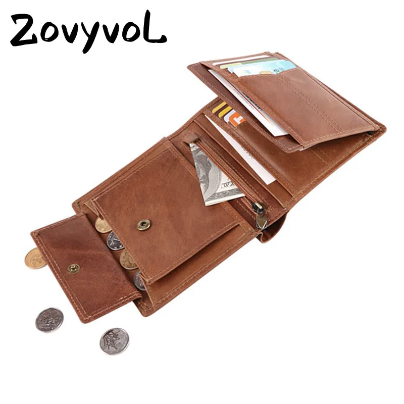 

ZOVYVOL 2019 Unisex LONG Wallet Crazy Horse Short Coin Purse Cow Leather Card Case Credit Business Card Holders Short Wallets