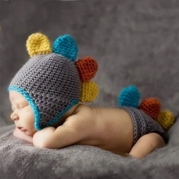 

Baby photography accessories dinosaur suit for baby girl boy photo props newborn fotografia crochet new born hat pant shoot set