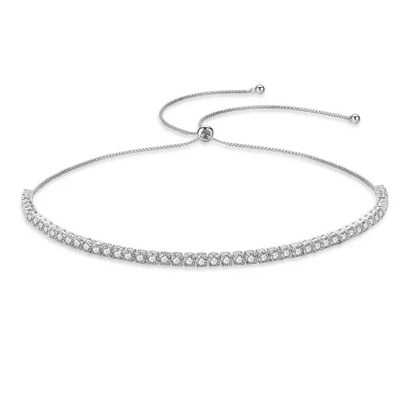

Bridal Fashion Necklace Shiny Cubic Zirconia 36cm-42cm Choker Chain Link Necklace Solid 925 Sterling Silver Jewelry for Ladies