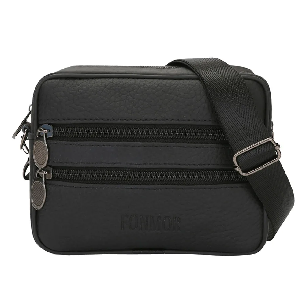 

Vintage Men Pure Color Waist Bag Messenger Shoulder Chest Bag PU Leather Waterproof High Capacity Business Style Packs Pouch #S