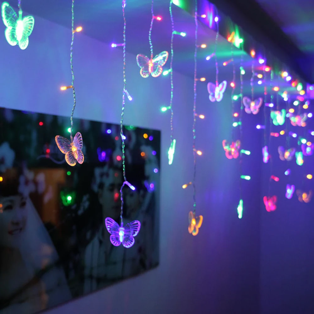 96 LEDs LED Butterfly led String 350CM*65CM EU220V Waterproof Curtain