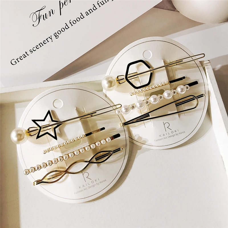 

4pcs/Set Korea Fashion Metal Hair Clips Geometric Imitation Pearl Hairpins Bobby Pin Hair Accessories For Women Girls Hairgrip
