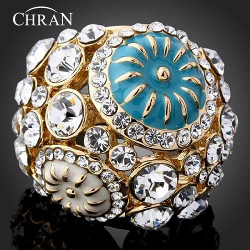 

Chran Austrian Crystal Gold Color Enamel Brand Jewelry Elegant Party Gifts Fashion Charming Finger Rings for Women