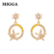 MIGGA серьги-гвоздики золотого цвета с кубическим цирконием и кристаллами в виде цветов для женщин и девочек, подарок, ювелирные изделия Brincos