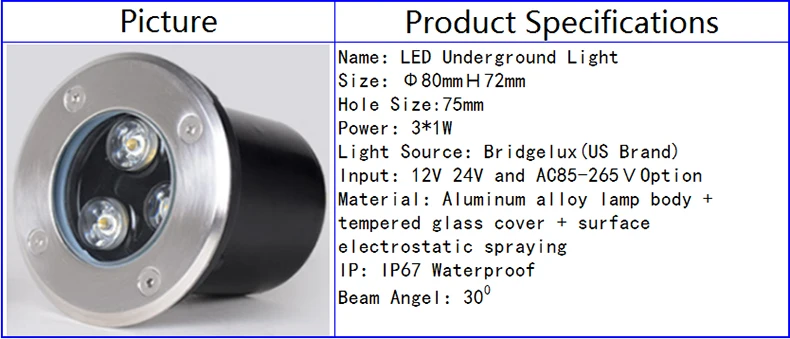 D80 * H72MM светодиодный свет для сада подземный лампы 3 W IP67 Водонепроницаемый Открытый 12 V 24 V 110 V 220 V круглый светодиодный утопленный светильник
