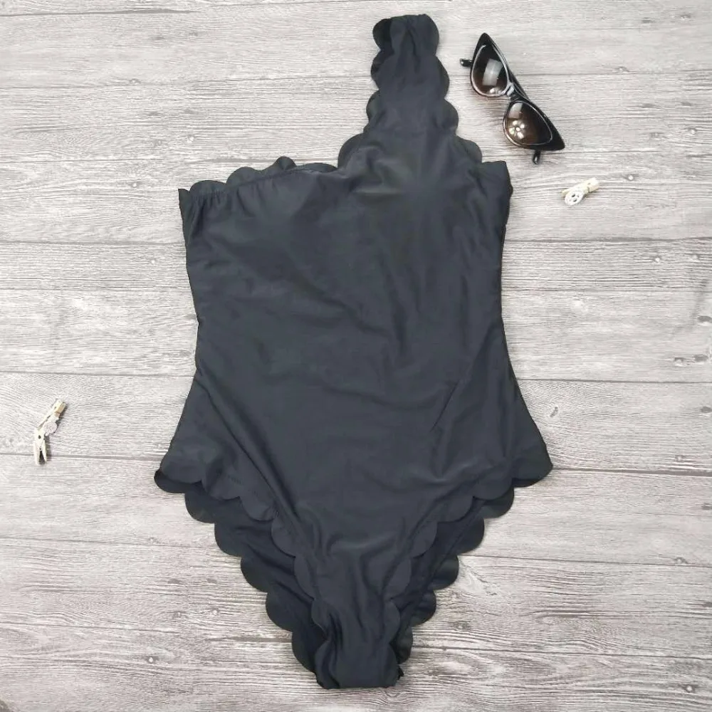 Купальный костюм, черный бандаж, винтажный купальник на одно плечо, слитный купальник для женщин, монокини, купальные костюмы, женская одежда для плавания