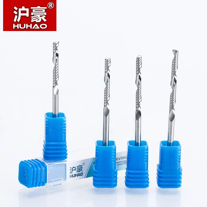 HUHAO 1pc 3.175mm Single Flute Spiral Cutter 3A TOP Quality CNC Router bits for wood Acrylic PVC End Mill Carbide Milling | Инструменты