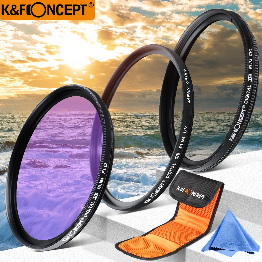 

K&F CONCEPT 37/40.5mm UV CPL FLD Camera Lens Filter Kit+Filter Bag+Cleaning Cloth For Canon Sony Nikon All DSLR Camera