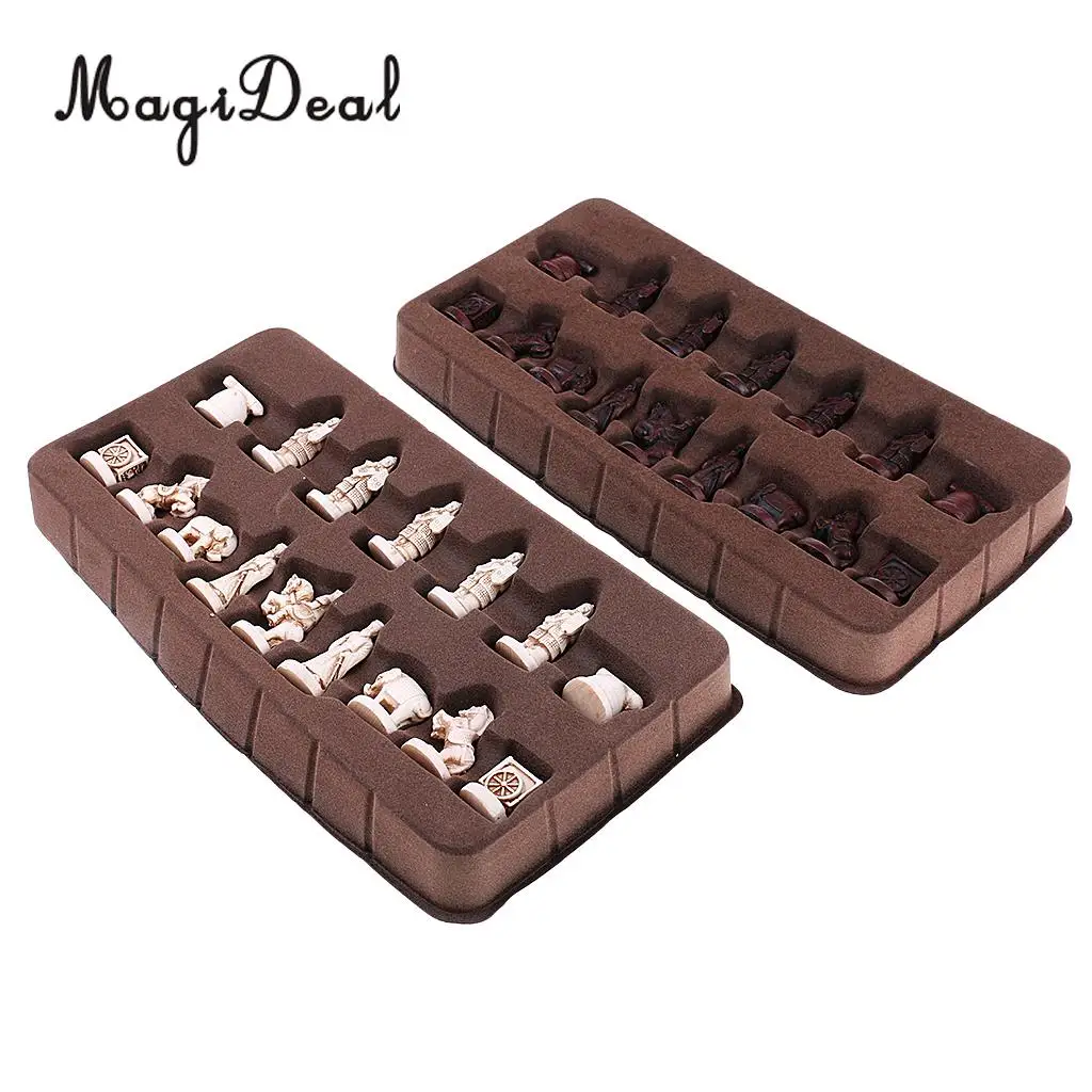 Exquisite Retro Chinese Chess Resin Terracotta Army Pieces XiangQi Board Game Club Pub Party Travel Collectible Gift