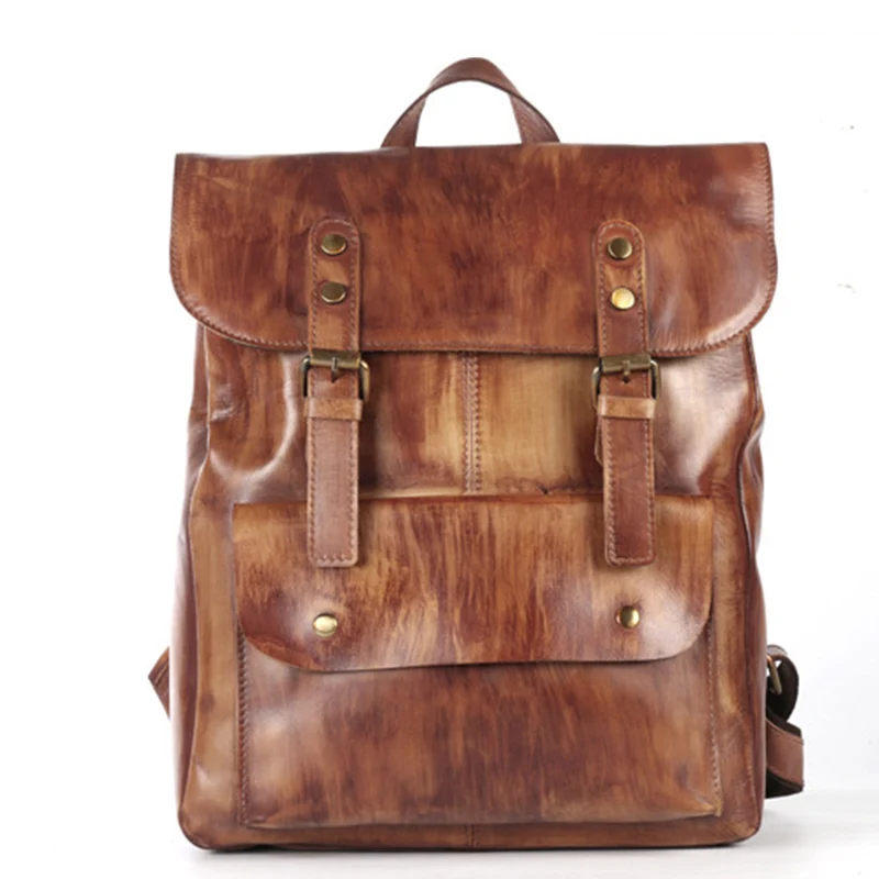 Мужской рюкзак из натуральной кожи, винтажный рюкзак для студентов и школьников, сумка для книг из натуральной кожи, Большой Вместительный рюкзак для путешествий, рюкзак - Цвет: Oil Coffee