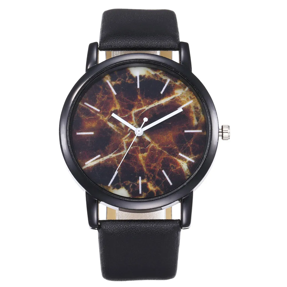 Top Sale Women Watch Marble Dial Casual Ladies Quartz Wristwatch Simple Black Leather Strap Clock High Quality Relogio Femini@50