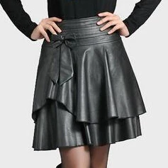 

Women Skirt Was Slim Faux PU Leather A-Line Black Skirts Women