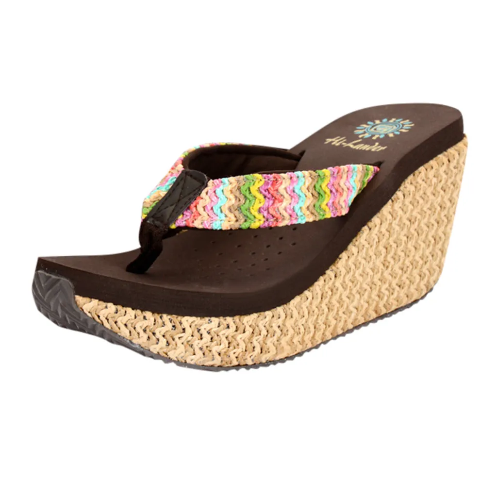 

JAYCOSIN Fashion High Heel Slippers Women Summer Casual Slip-proof Platform Beach Mite Slope Flip Flops Beach Sandals Ladies