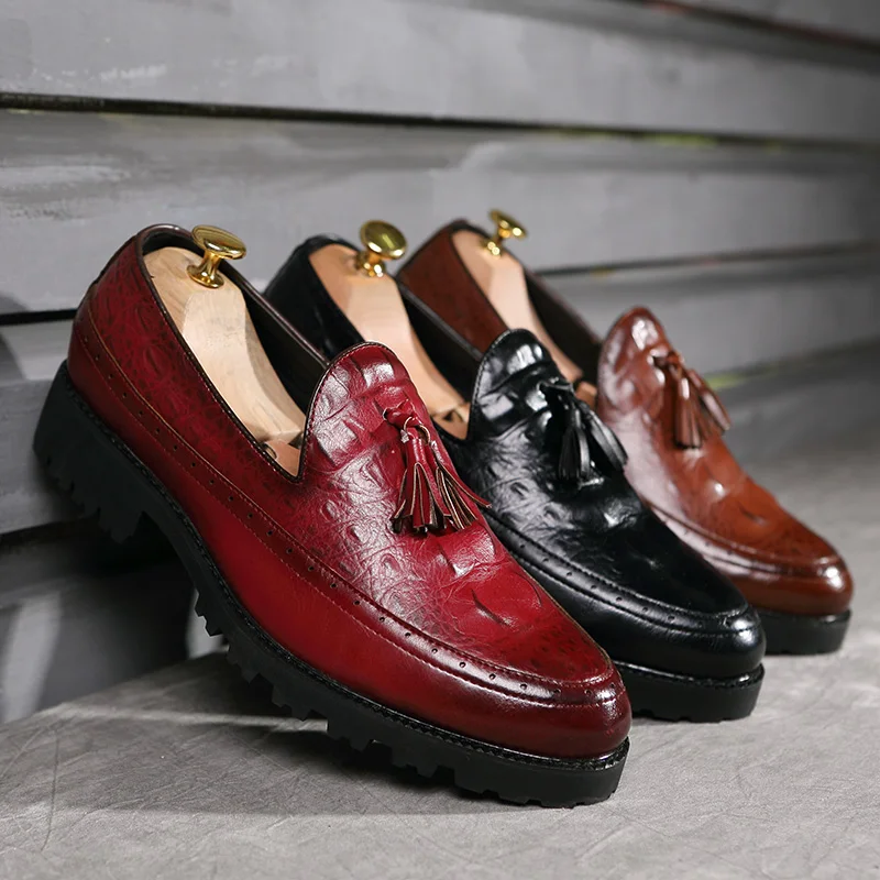 men fashion shoes leather luxury brand italian formal tassel dress footwear designer snake skin platform oxford shoes for men (28)
