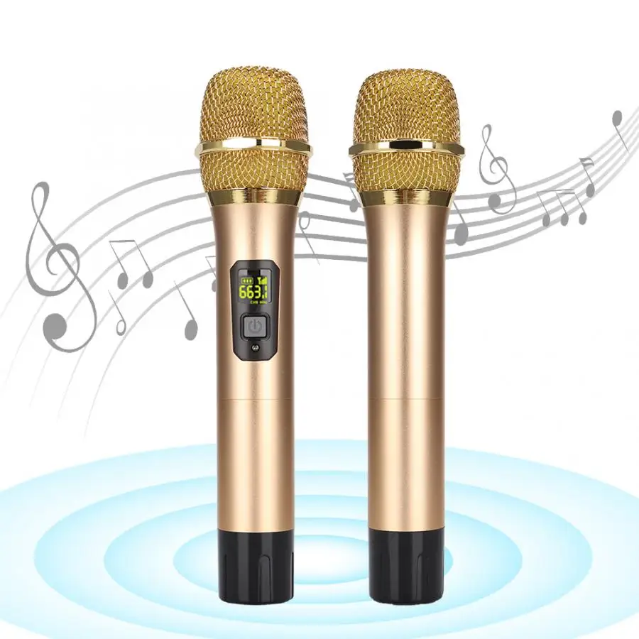 600mhz-700mhz UHF Handheld Wireless Microphone with Mini Bluetooth Receiver Gold Performing Microphone