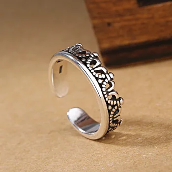 

DreamySky 925 Sterling Silver Vintage Crown Rings For Women Adjustable Size Wedding Finger rings