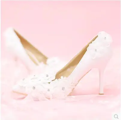 

Pointed white lace flowers fine with wedding shoes TG644 high-heeled diamond shallow mouth women's singles shoes banquet shoes