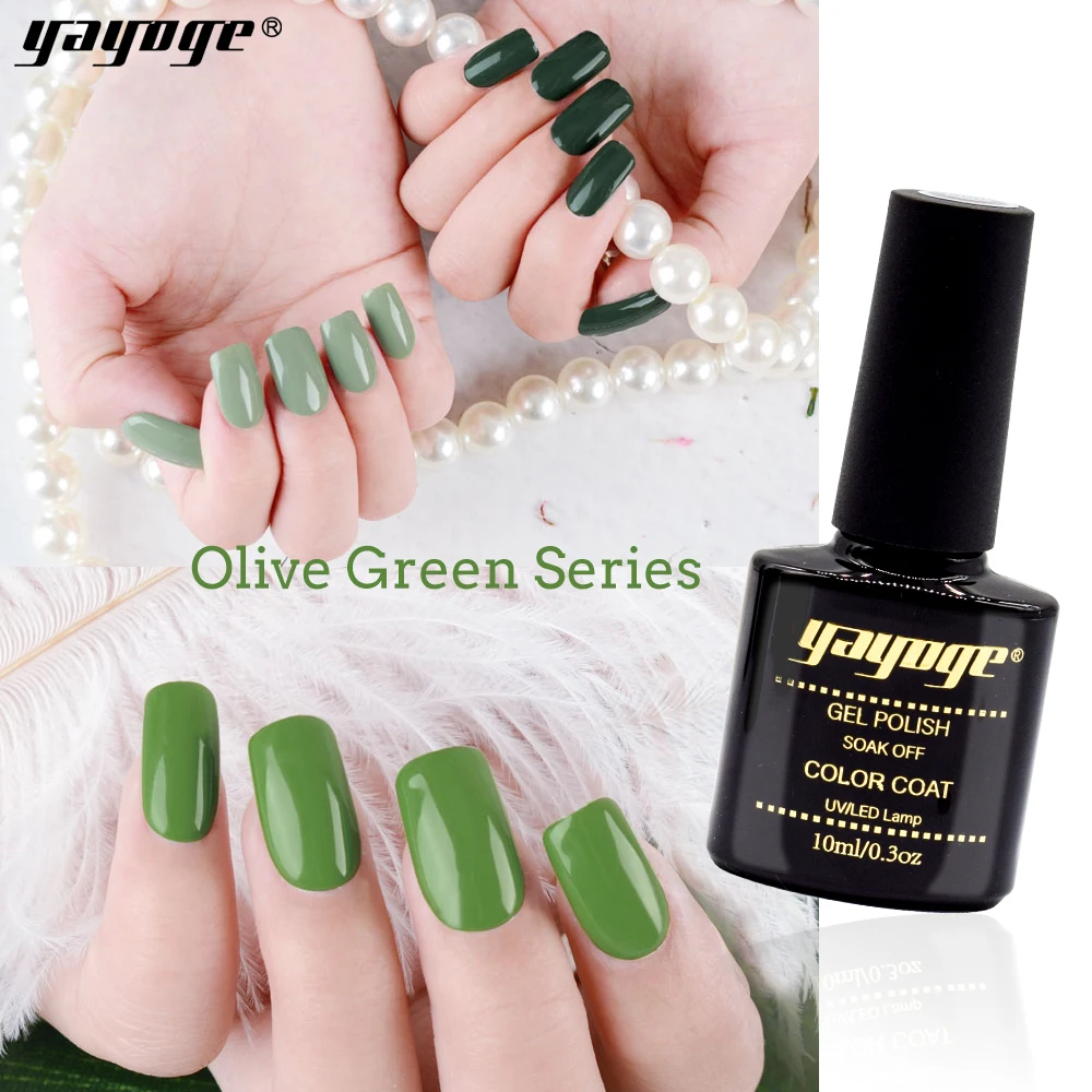 YAYOGE 10ml gel polish 6 colors Olive green series Semi Permanent Vernis top coat UV LED Gel Varnish Soak Off Nail Art Varnish