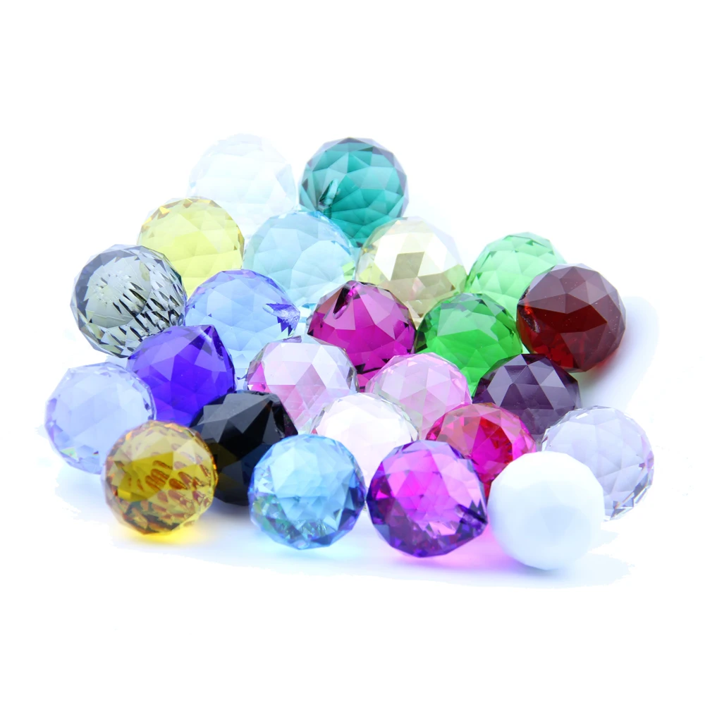 30pcs/lot mixed color 20MM Crystal Faceted Prism Ball Crystal Prism