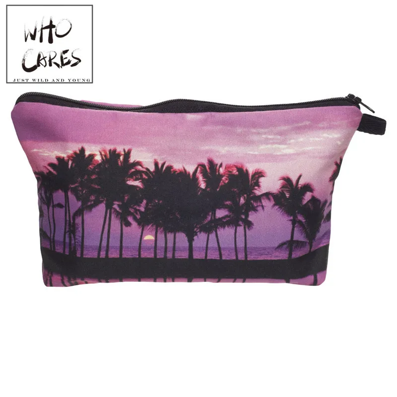 

Who Cares Fashion Makeup Bags Purple printing Cosmetics Pouchs For Travel Ladies Pouch Women Cosmetic Bag