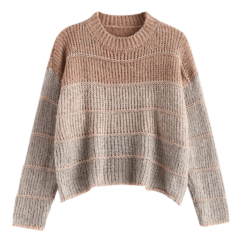 

ZAFUL Women Drop Shoulder Sweater Chunky Knit Loose Sweater Loose Short Micro Elastic Pullover Long Sleeve Sweater