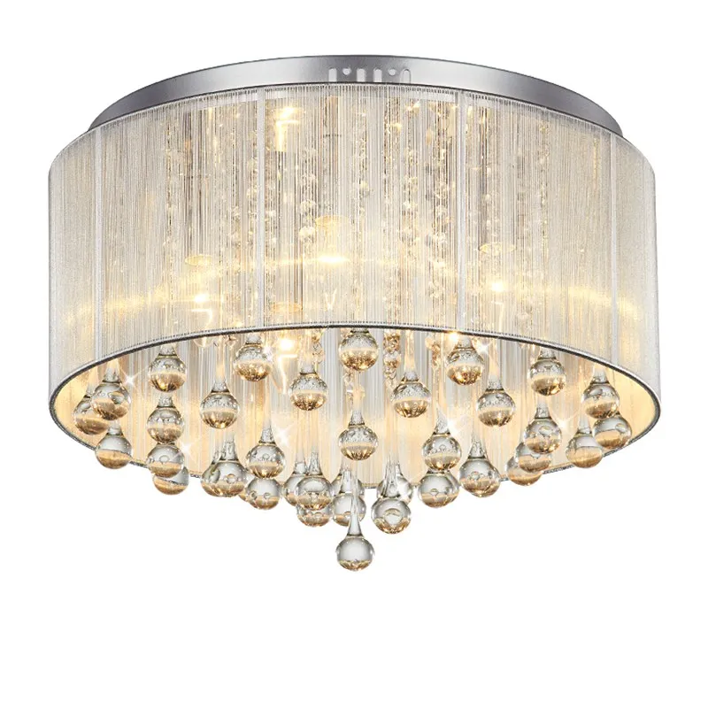 

Modern Crystal Living Room LED Ceiling Light Wire Drawing Hanging Bedroom Restaurant Tear crystal Ceiling Lamp