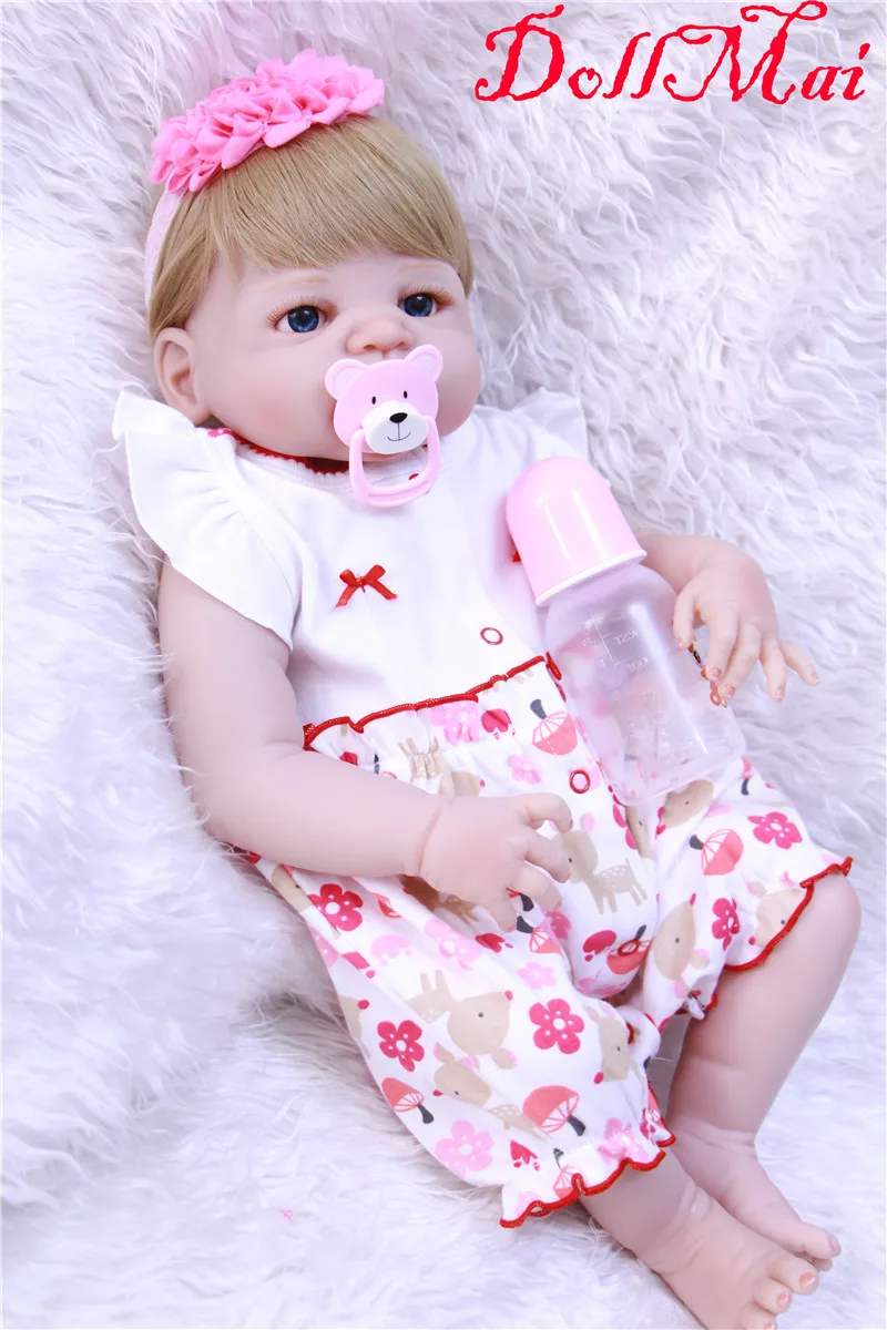 

DollMai fashion reborn babies dolls 22" 55cm full silicone reborn dolls blonde hair girlmagnetic mouth pacifier bebe gift reborn