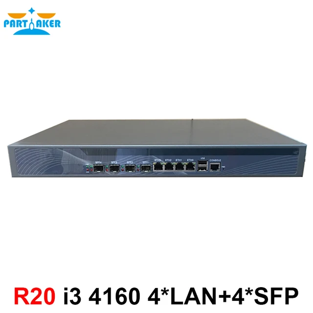 Брандмарт 1U с 4 * Intel 1000M 82574L Gigabit LAN 4 * SPF Intel Core i3 4130 3,4 ГГц Mikrotik ROS 2G RAM 32G SSD 1